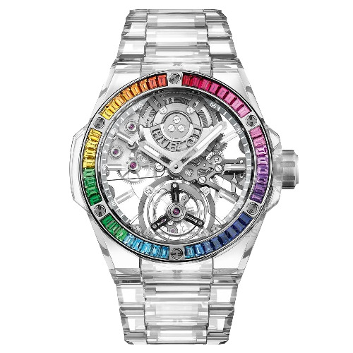 宇舶錶 HUBLOT 陀飛輪藍寶石鍊帶彩虹腕錶 型號455.JX.0120.JX.4099