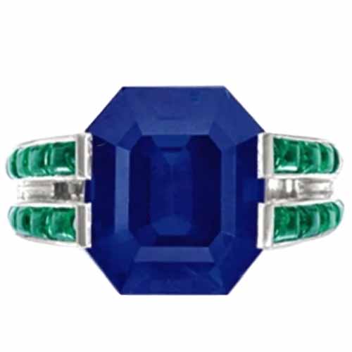 卡地亞 Cartier 克什米爾藍寶石 配袓母綠及鑽石 鉑金戒指 附AGL證書