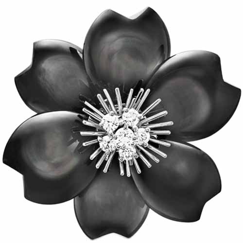 梵克雅寶 Van Cleef & Arpels Rose de Noël 鑽石 珍珠母貝 18K白金胸針 中型款