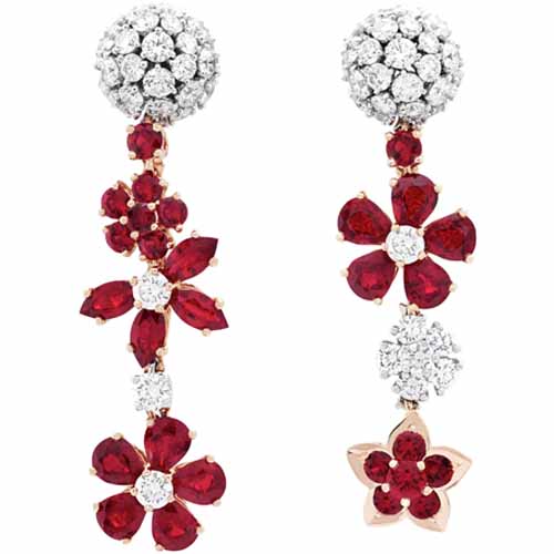 梵克雅寶 Van Cleef & Arpels Folie des Prés 紅寶石 鑽石 18K玫瑰金耳環