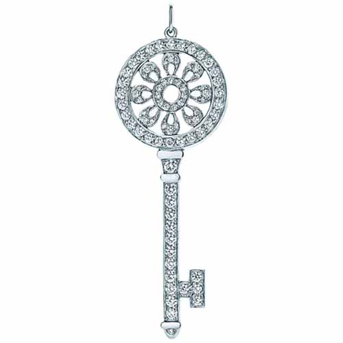 蒂芙尼 Tiffany Keys 系列鉑金鑲鑽花瓣鑰匙吊墜