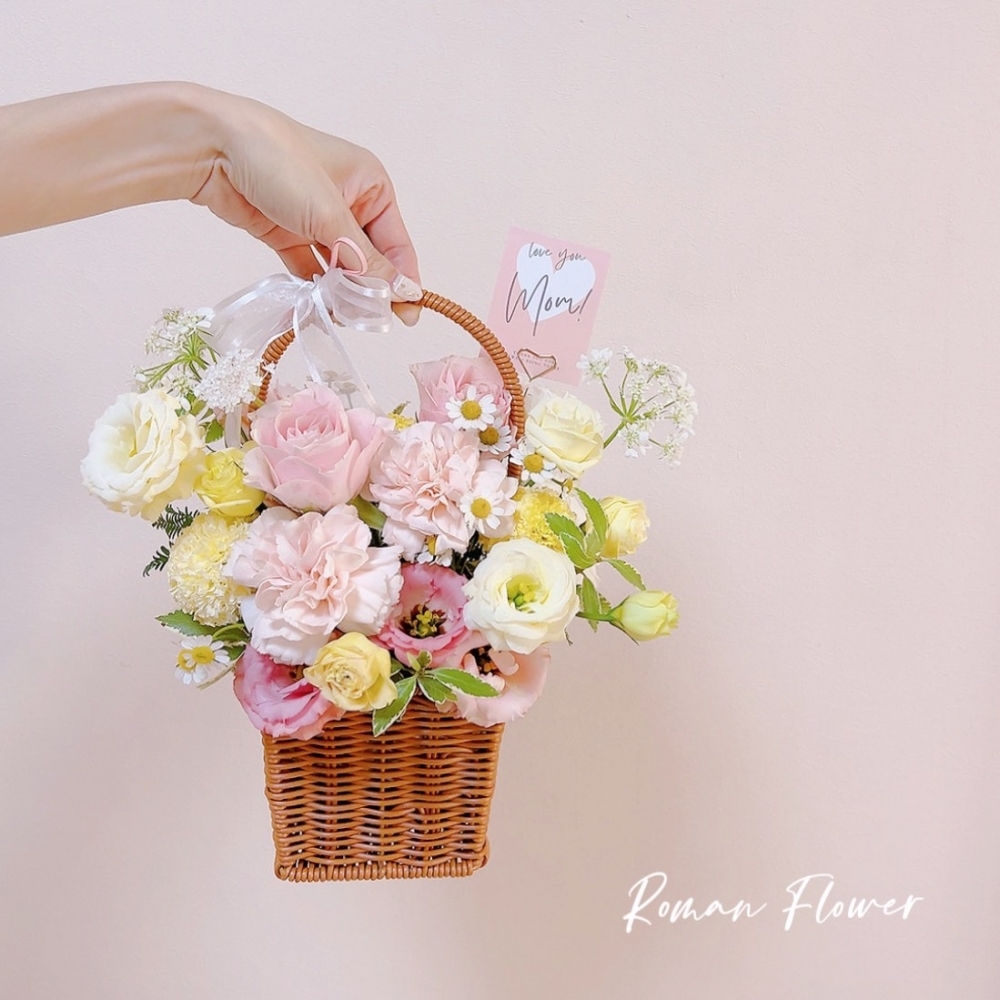 韓式鮮花提籃~粉嫩色系(方型)