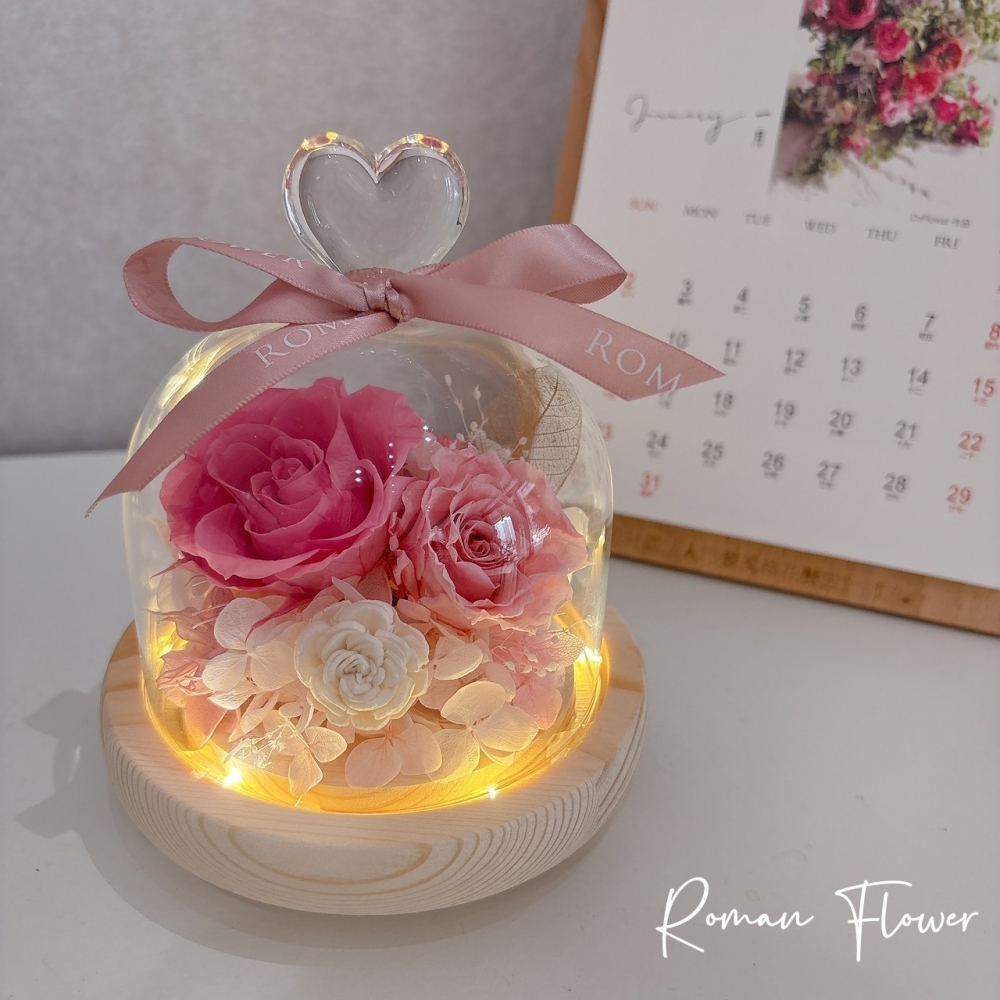 心型永生玫瑰玻璃花盅