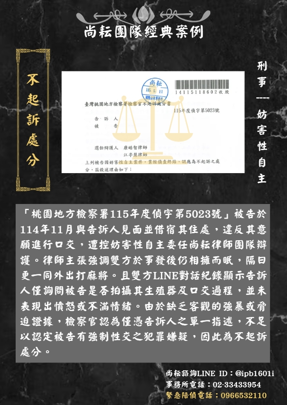 當事人遭控妨害性自主∣獲不起訴處分