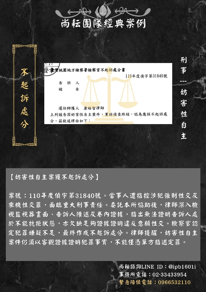 【妨害性自主案獲不起訴處分】
