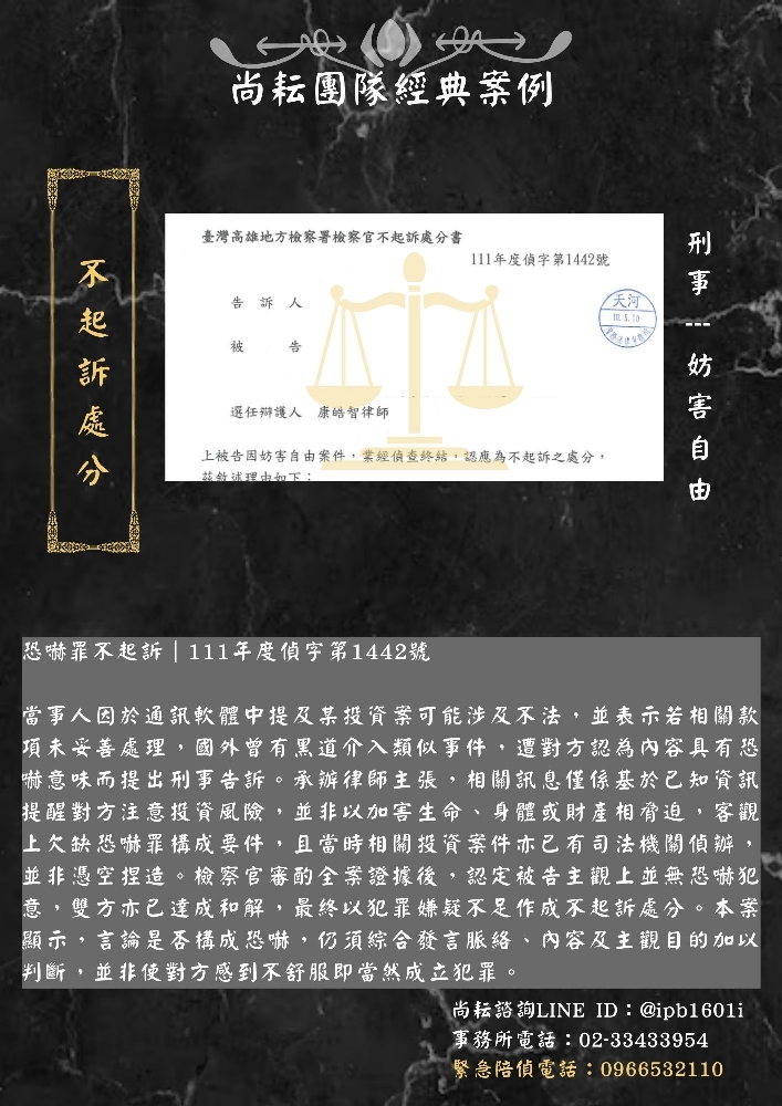 恐嚇罪不起訴｜111