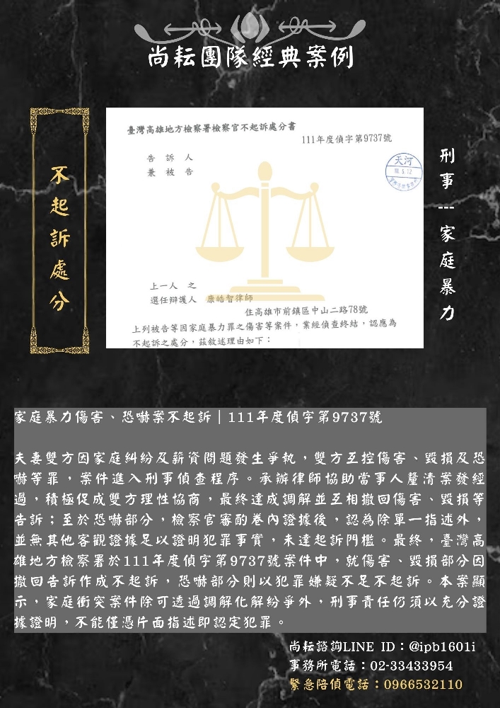 家庭暴力傷害、恐嚇案不起訴｜111年度偵字第9737號