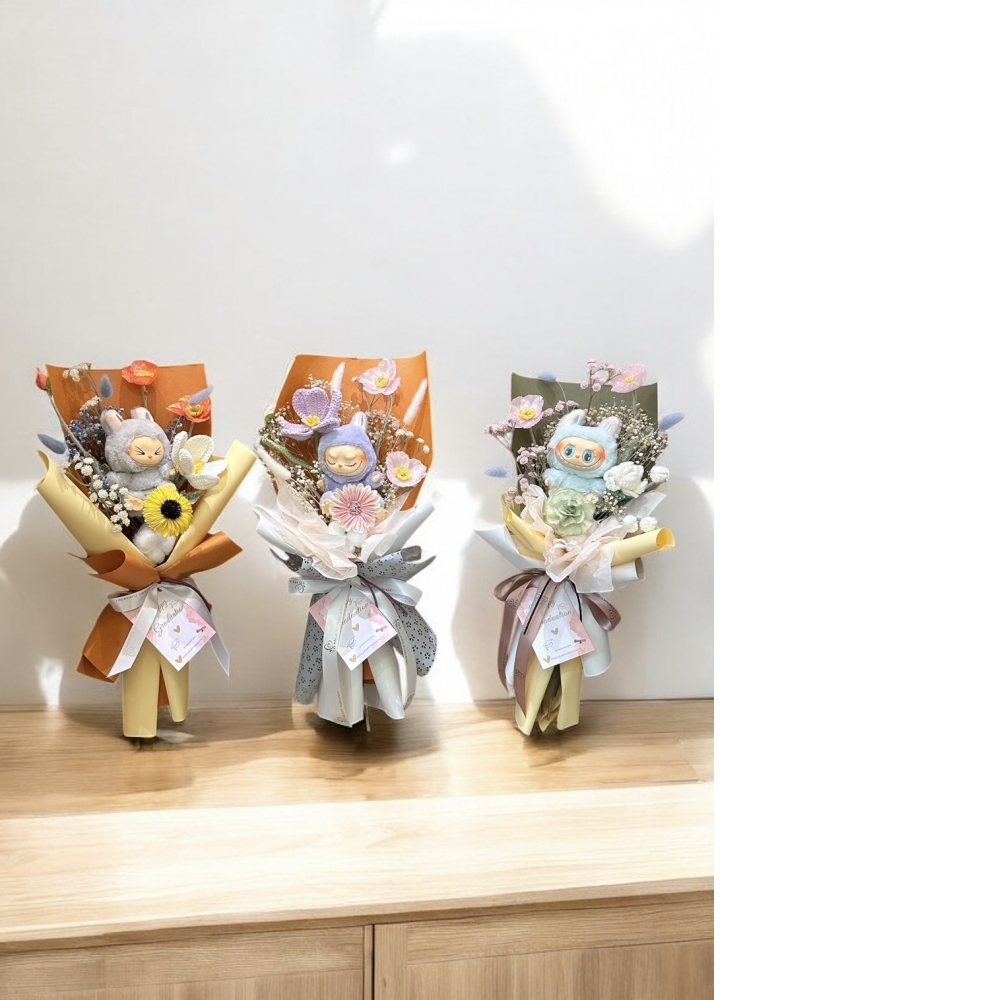 畢業花束 (公仔款 學士熊 拉布布 永生花 藍天白雲款)