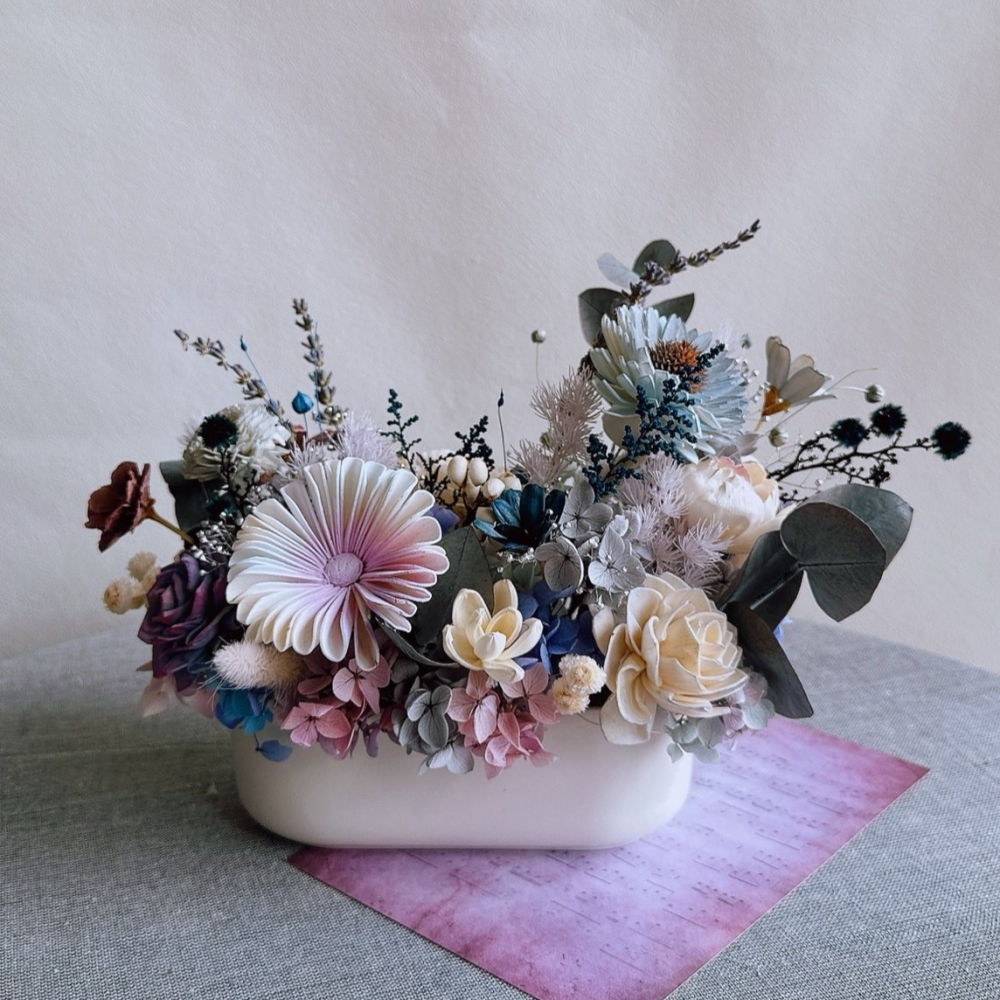 桌花2- 長形花器｜索拉花款 (乾燥花/擴香花)-$1650