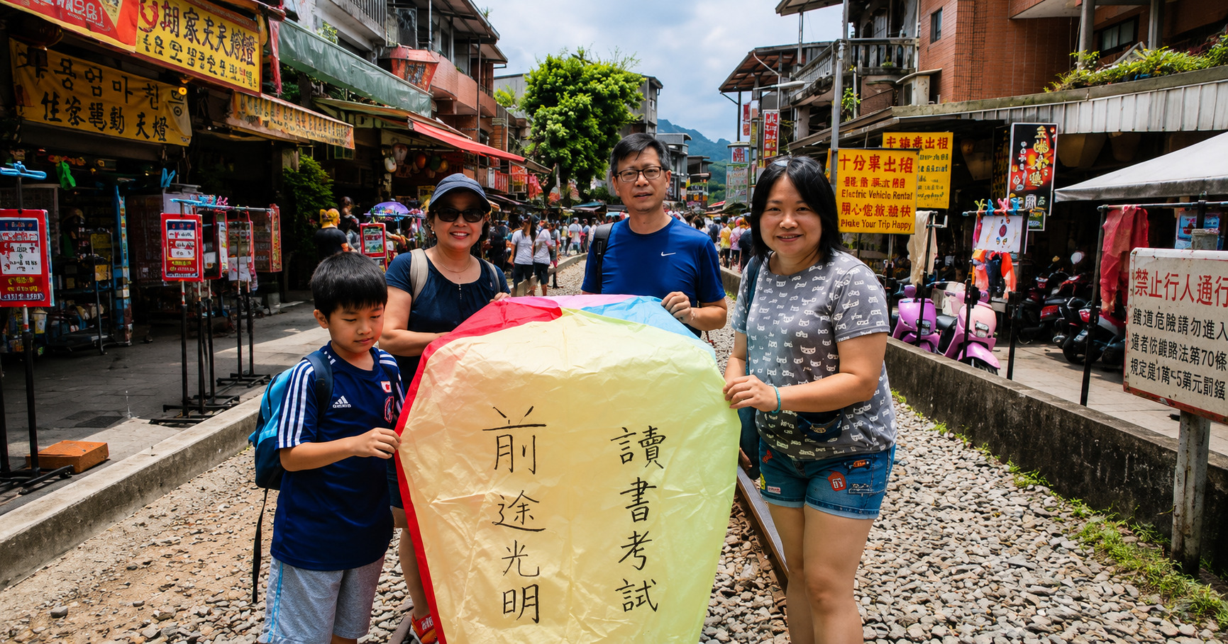 十分天燈遊客合影