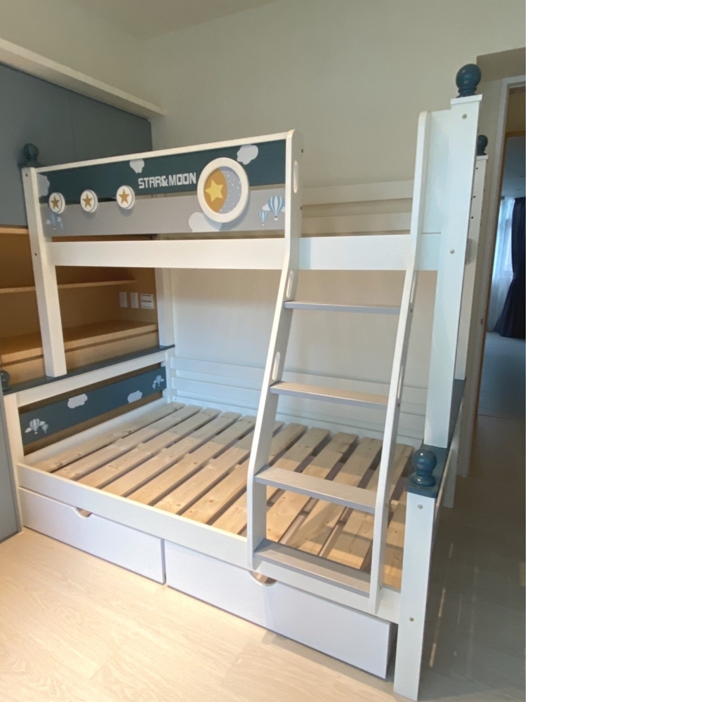 DM-69星星雙層床。白橡實木。可拆成兩張床／上下舖／上下床／兒童床〔20天到貨〕