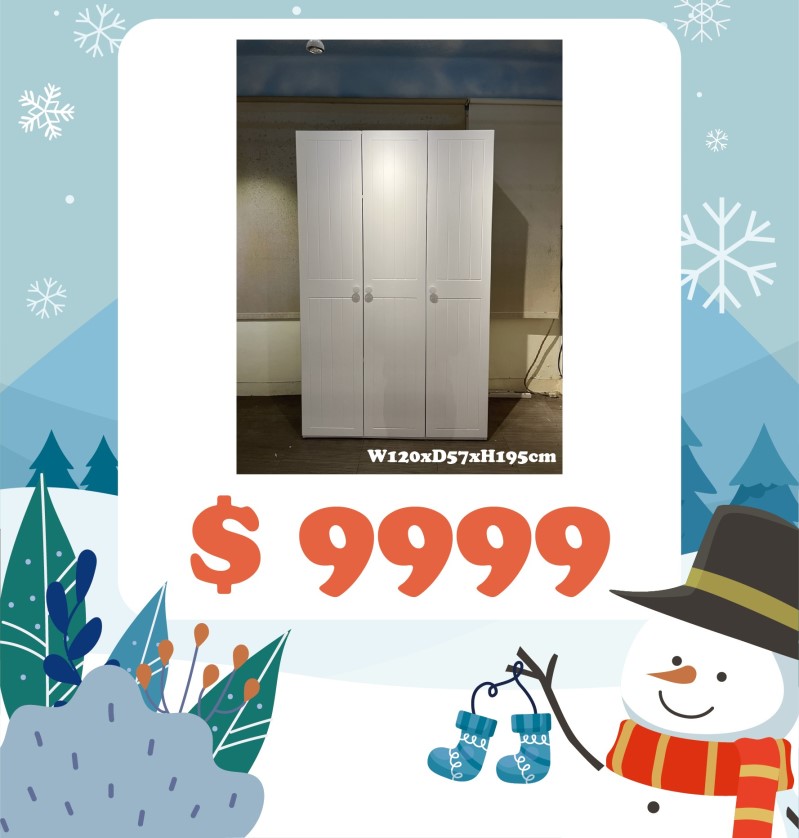 【季末出清】田園三門衣櫃．鄉村風．板式烤漆．120*57*195cm╭