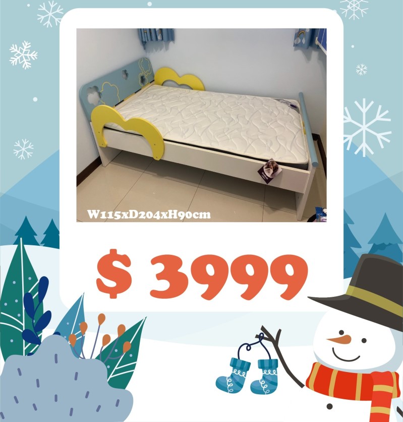 藍小花單人床╭❤～204(長)*115(寬)*90(高)cm/3.5'標準單人床/抽屜/兒童床