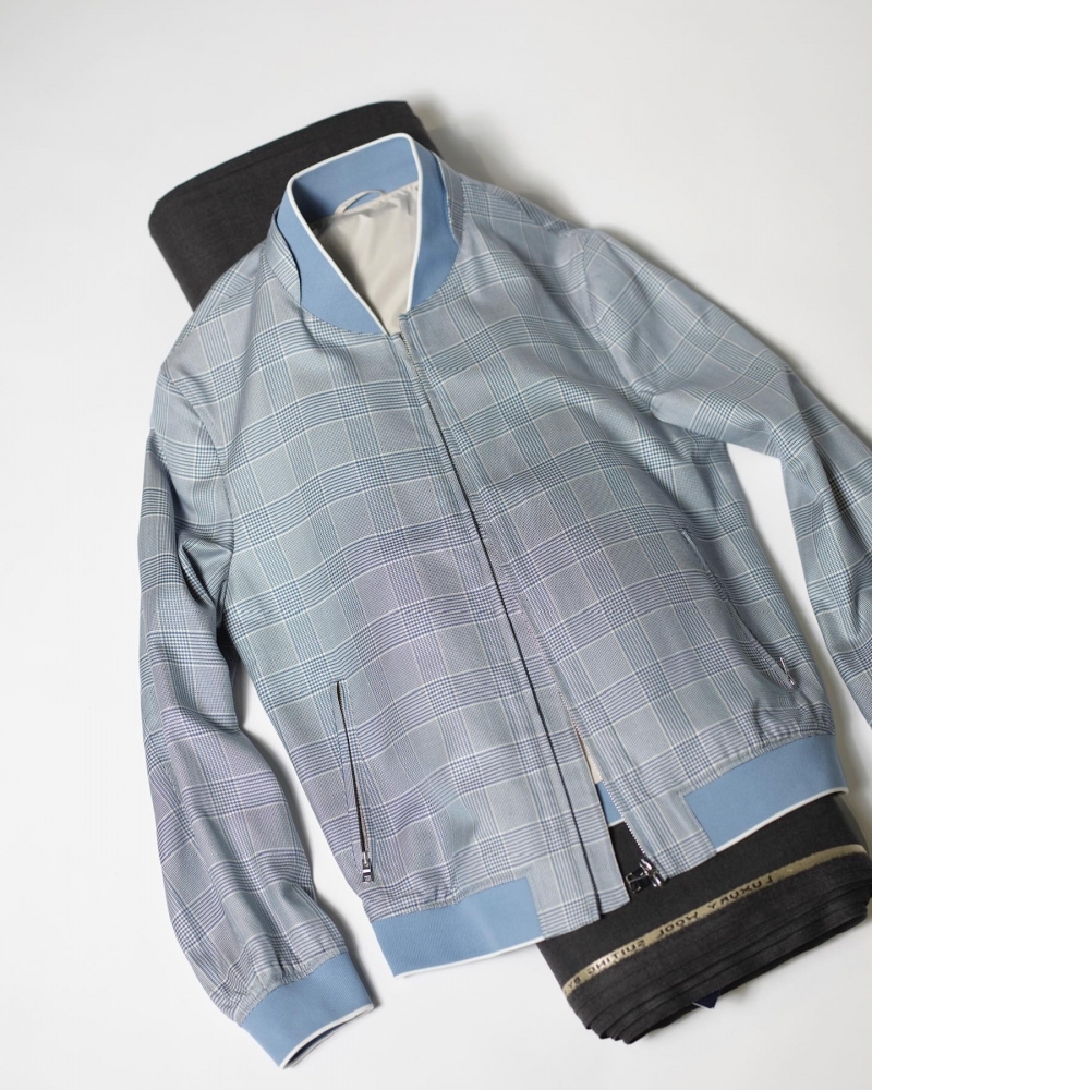 Scabal 頂級之選 白底藍格紋純蠶絲夾克的訂製魅力