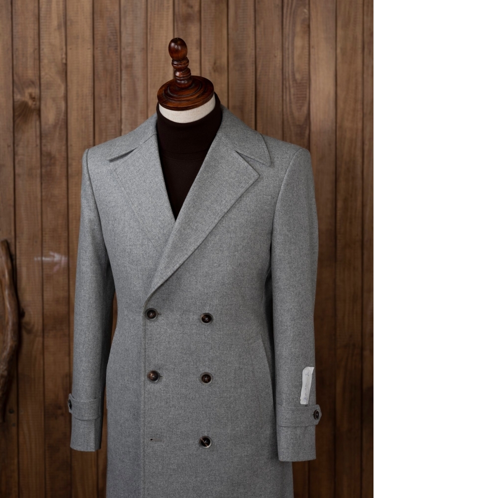 Huddersfield 灰色法蘭絨 外交官的雙排扣大衣