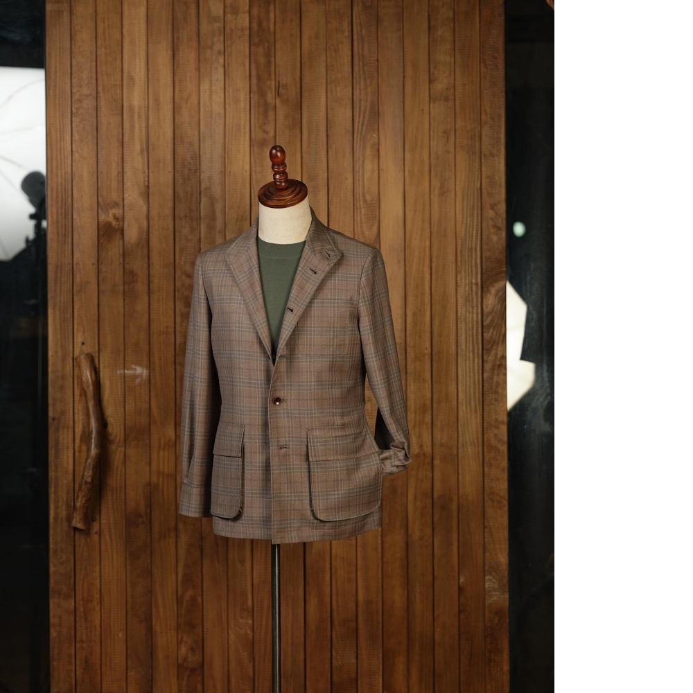 Zegna 棕色西班牙夾克 亞麻蠶絲羊毛的三重奏