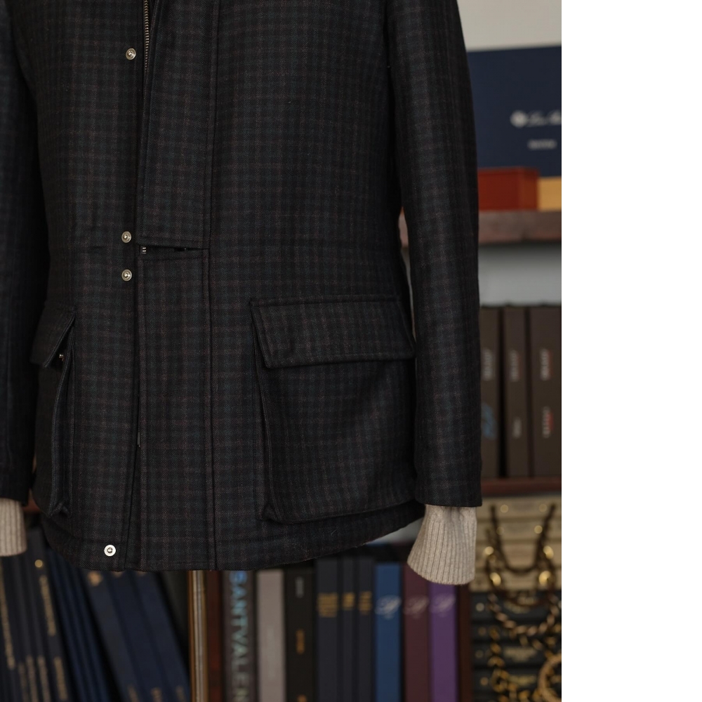 Scabal 法蘭絨航海夾克 藍綠灰格紋的完美質感