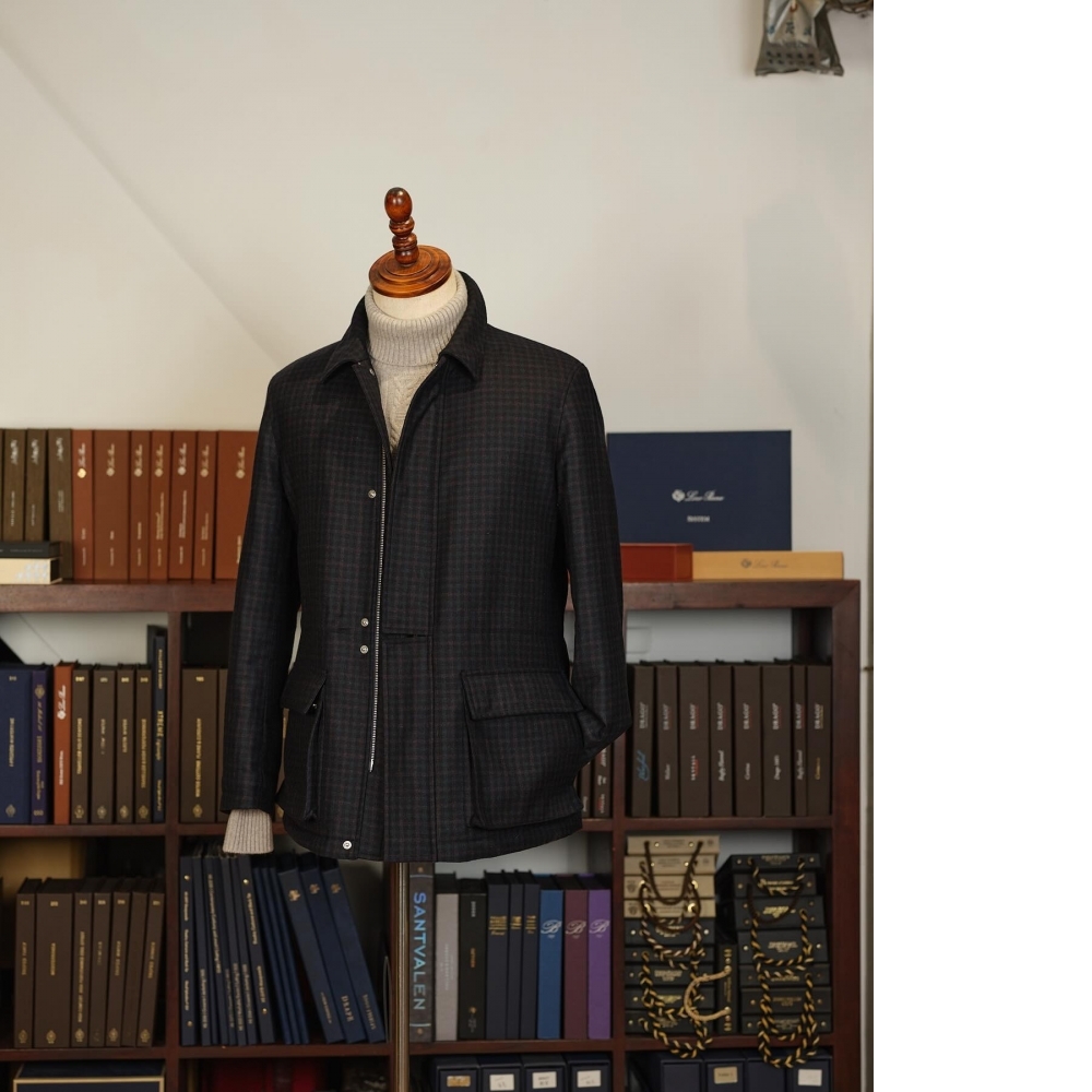 Scabal 法蘭絨航海夾克 藍綠灰格紋的完美質感