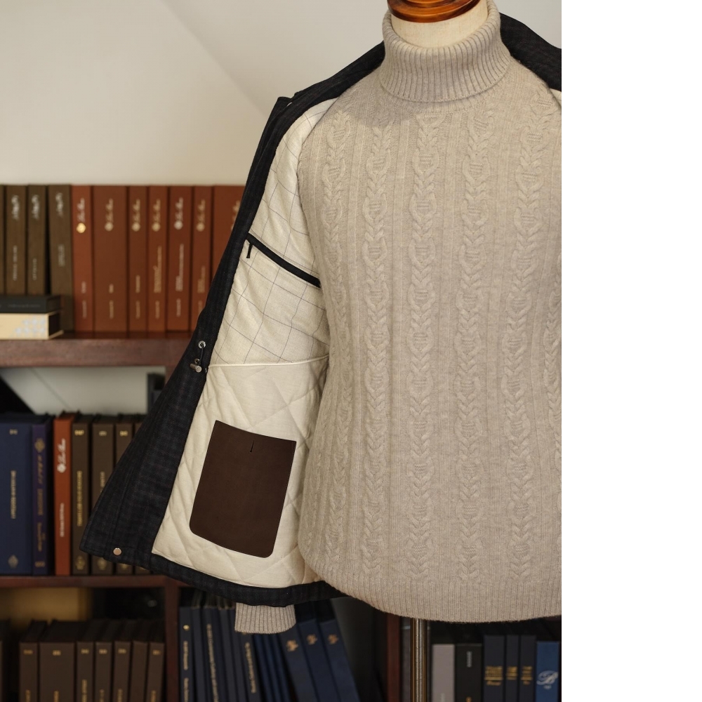 Scabal 法蘭絨航海夾克 藍綠灰格紋的完美質感