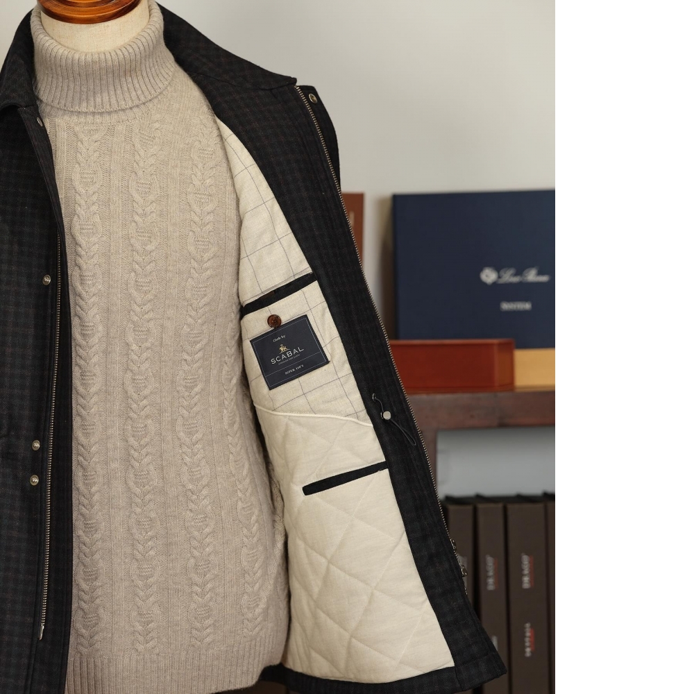 Scabal 法蘭絨航海夾克 藍綠灰格紋的完美質感