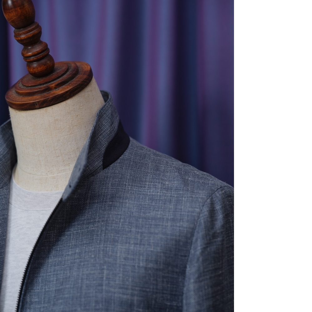 台北市西裝店作品分享:Loro Piana 異材質拼接 G4 夾克 (淺藍色)